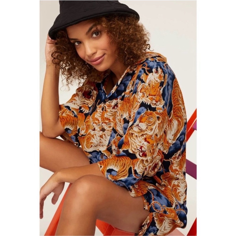 R13 Hawaiian Print Romper in Orange Tiger - Picture 3 of 16